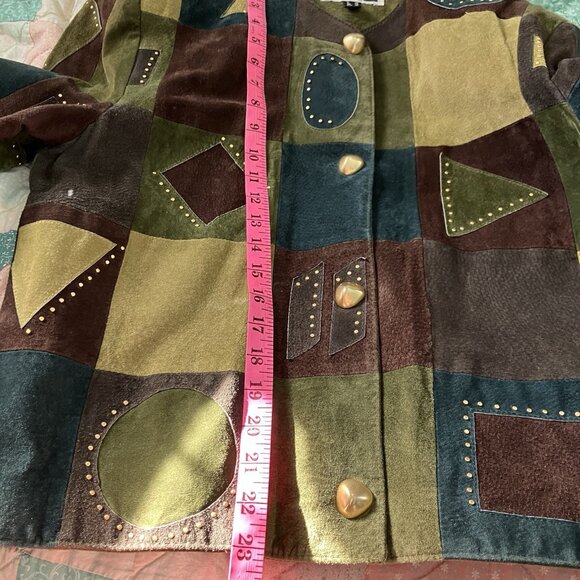 Vintage Dino'z Suede Patchwork Jacket Womens Leather 80s 90s Art to Wear - Picture 5 of 10